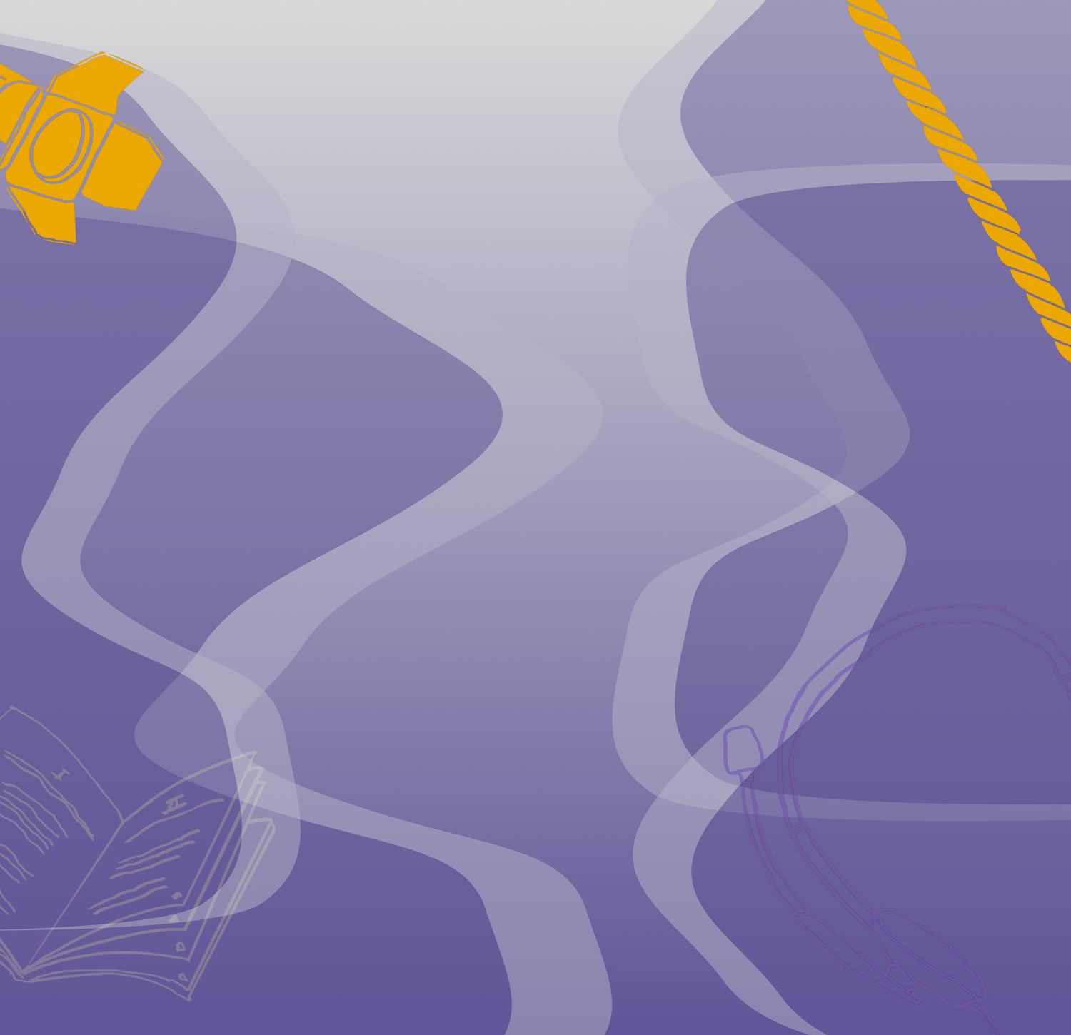 Illustrated theatre tools on a purple background